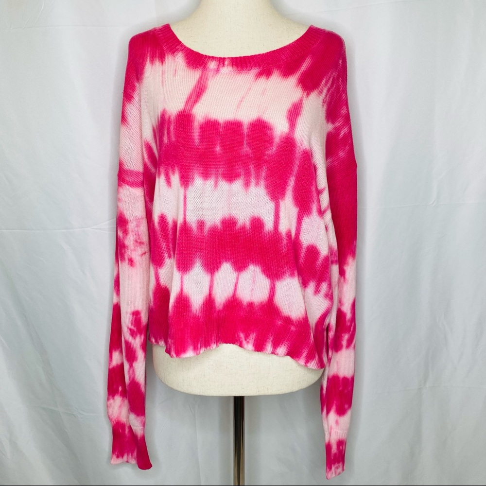 NWT CROPPED DKNY Jeans pink tie-dye sweater